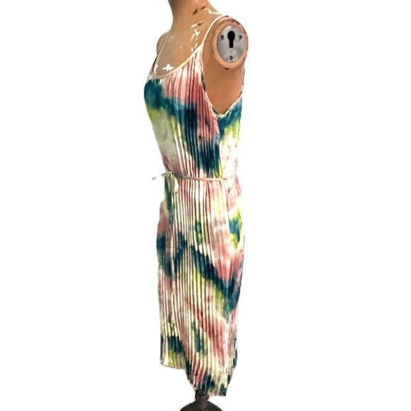 Free Press Dress Women XL Pastel Watercolor Accordion Pleat Fresh Spag Strap - Picture 6 of 8